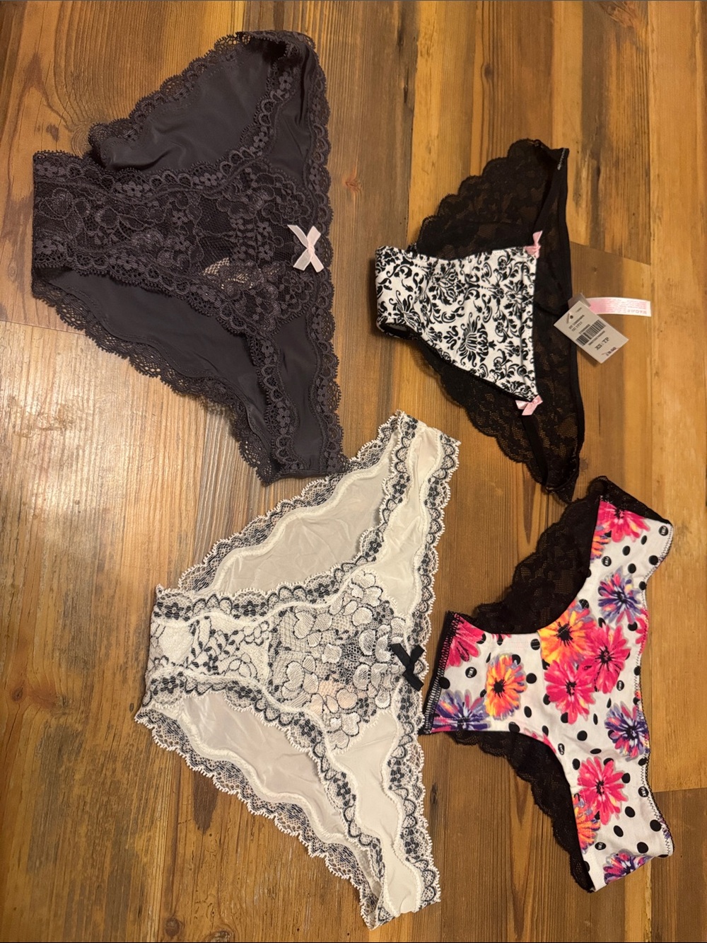 Victoria's Secret Lace Bikini Panty Trio - Black, White & Gray